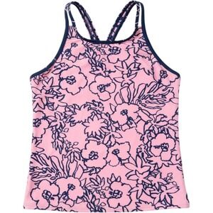 Athleta Girl Pool Days Tankini Top XL 14 Pink Navy Blue Floral Hibiscus Swimwear